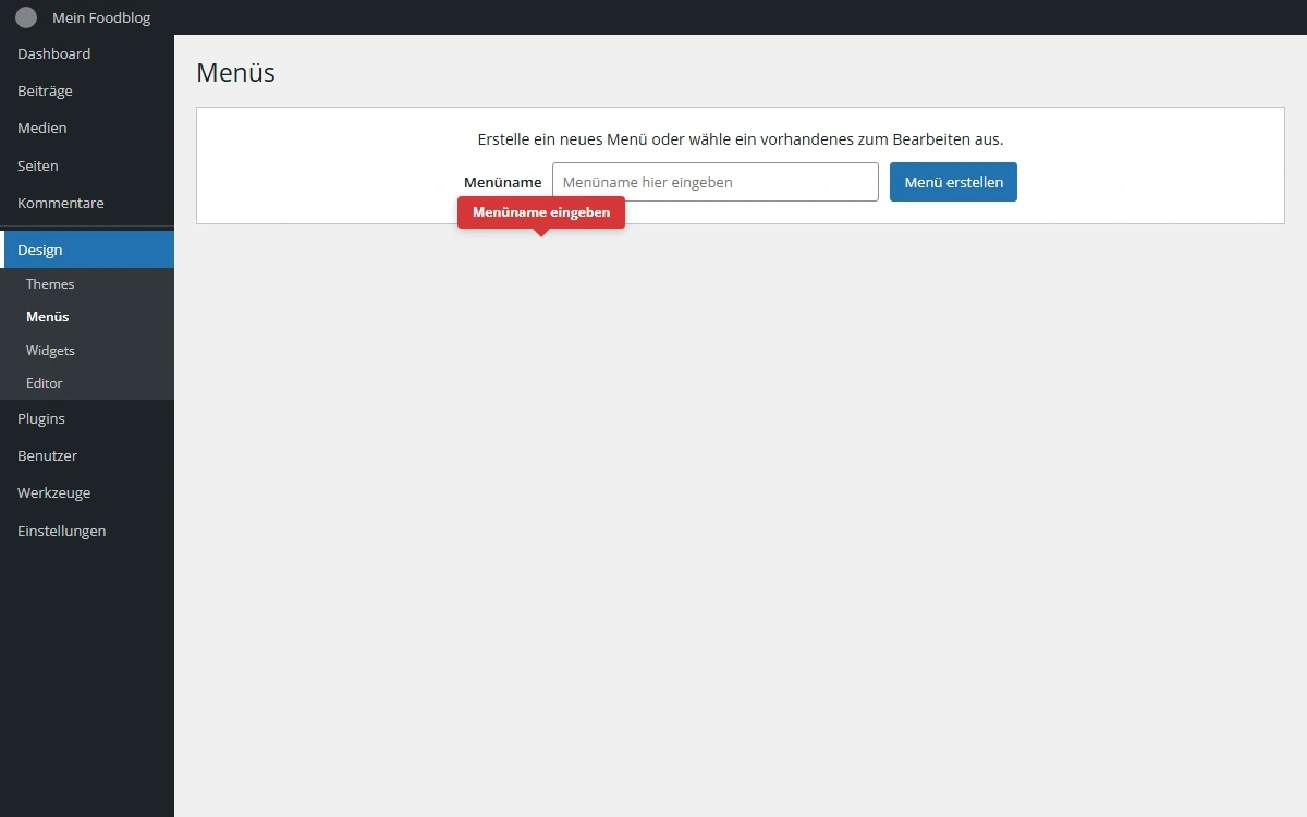 Neues Menü erstellen